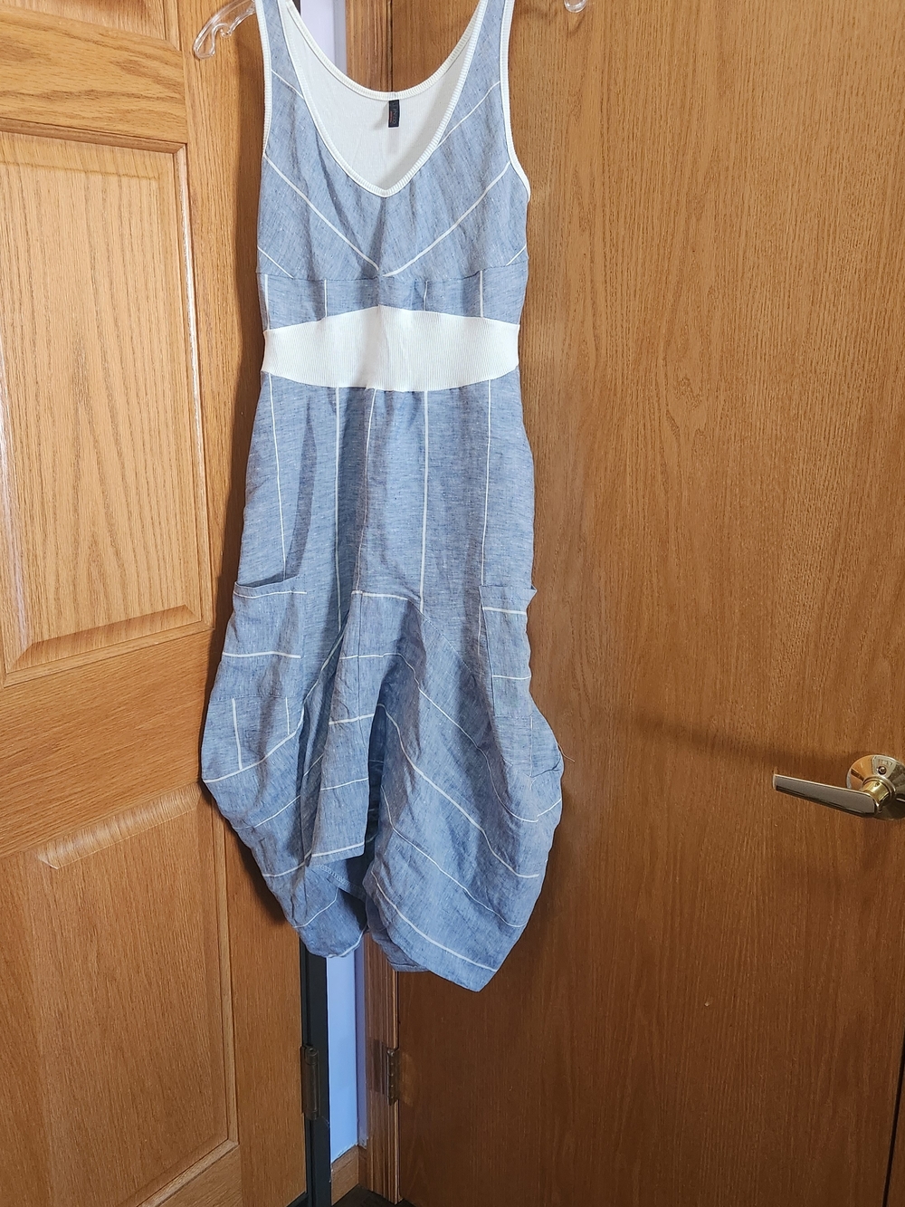 Sleeveless Blue and White Stripe Summer Bohimian Linen Dress Made In Italy